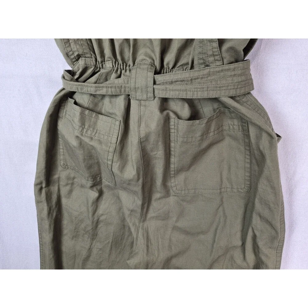 Banana Republic Womens Linen Blend Utility Jumpsuit Green Safari Casual NWOT
